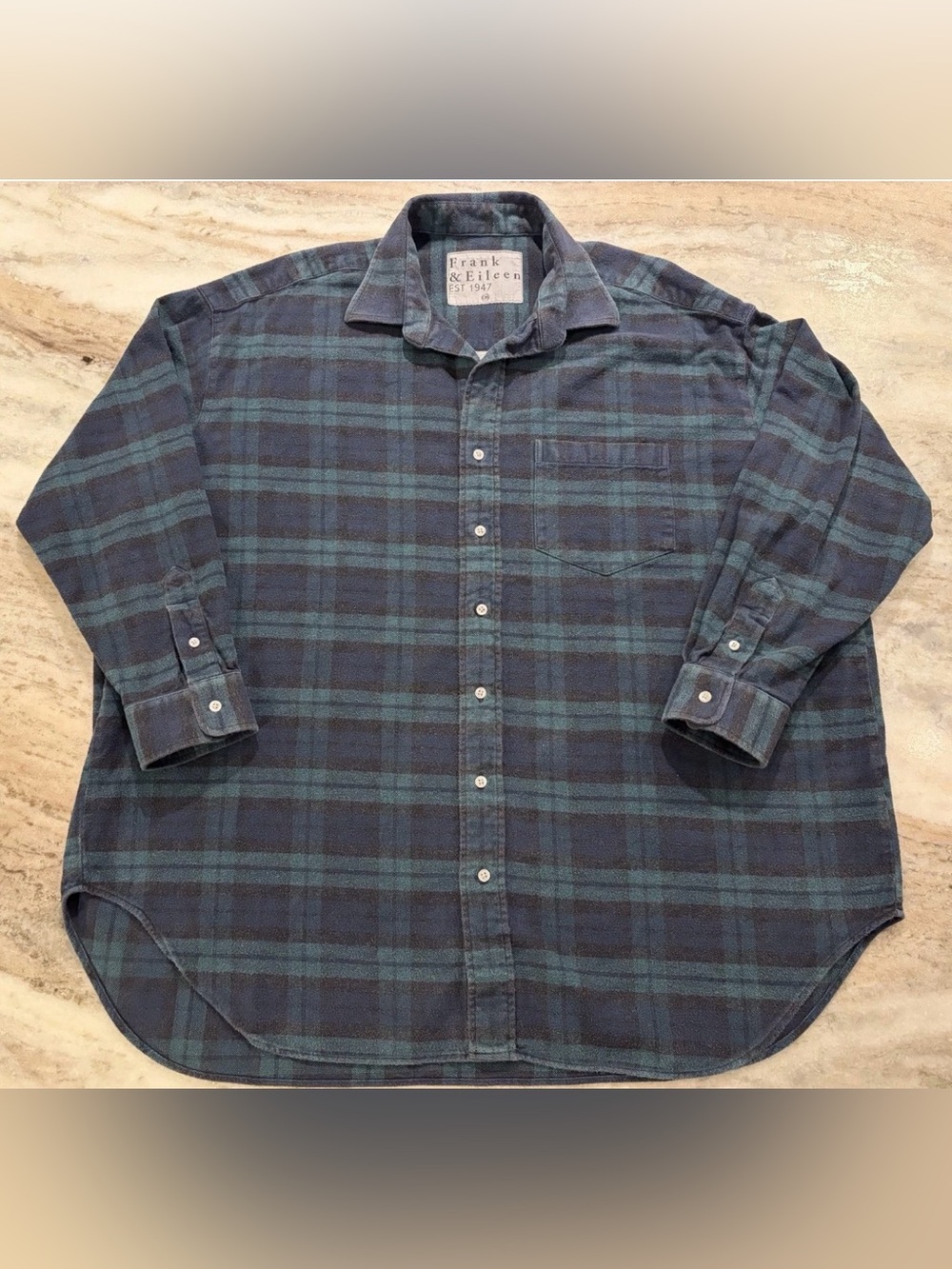 Frank & Eileen Mackenzie Button Up Down Shirt One Size Blue Green Plaid Flannel